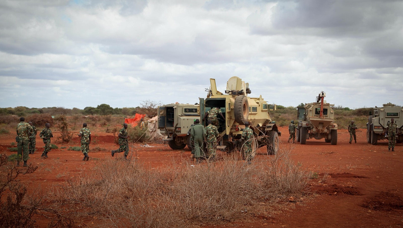 Burundian AMISOM soldiers with mine-protected armoured vehicles on patrol near Baidoa, Somalia, in 2013
