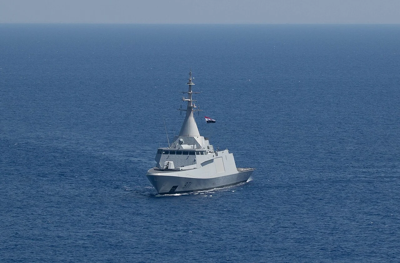 Egyptian Navy Gowind-class corvette ENS El Fateh underway in the Mediterranean Sea