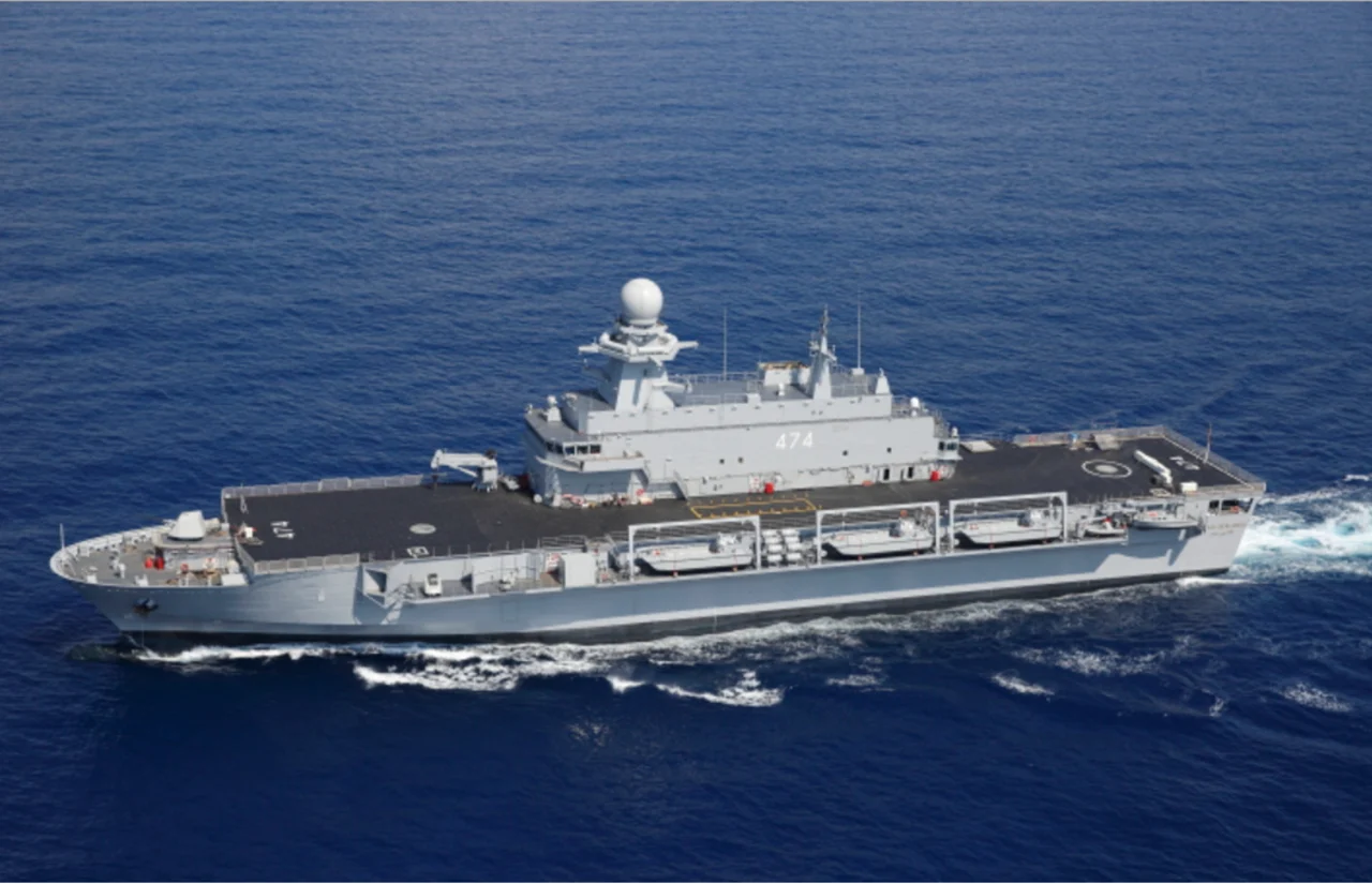 Algerian Navy amphibious transport dock Kalaat Beni Abbes of the San Giorgio-derived class