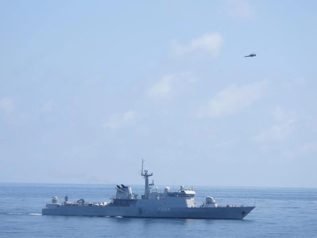 Kenya Navy offshore patrol vessel KNS Jasiri during a joint exclusive economic zone patrol with the Indian Navy