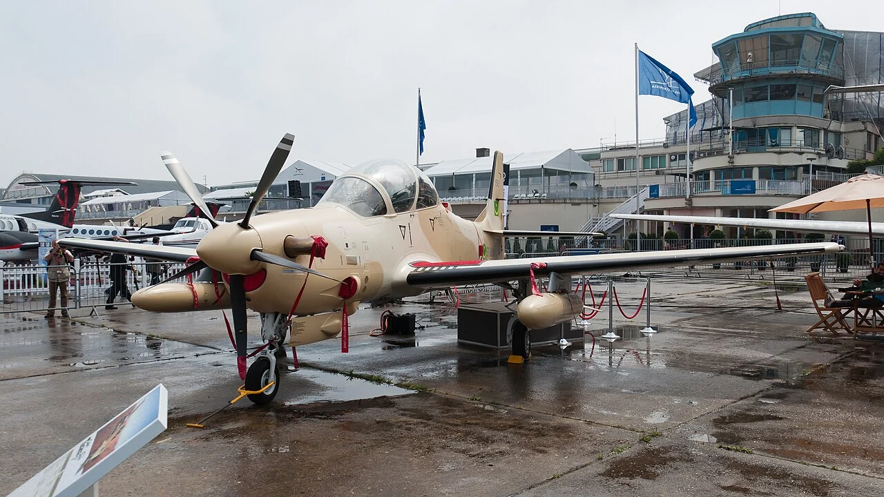 Mauritania Air Force Embraer A-29B Super Tucano on static display at the Paris Air Show, 2013