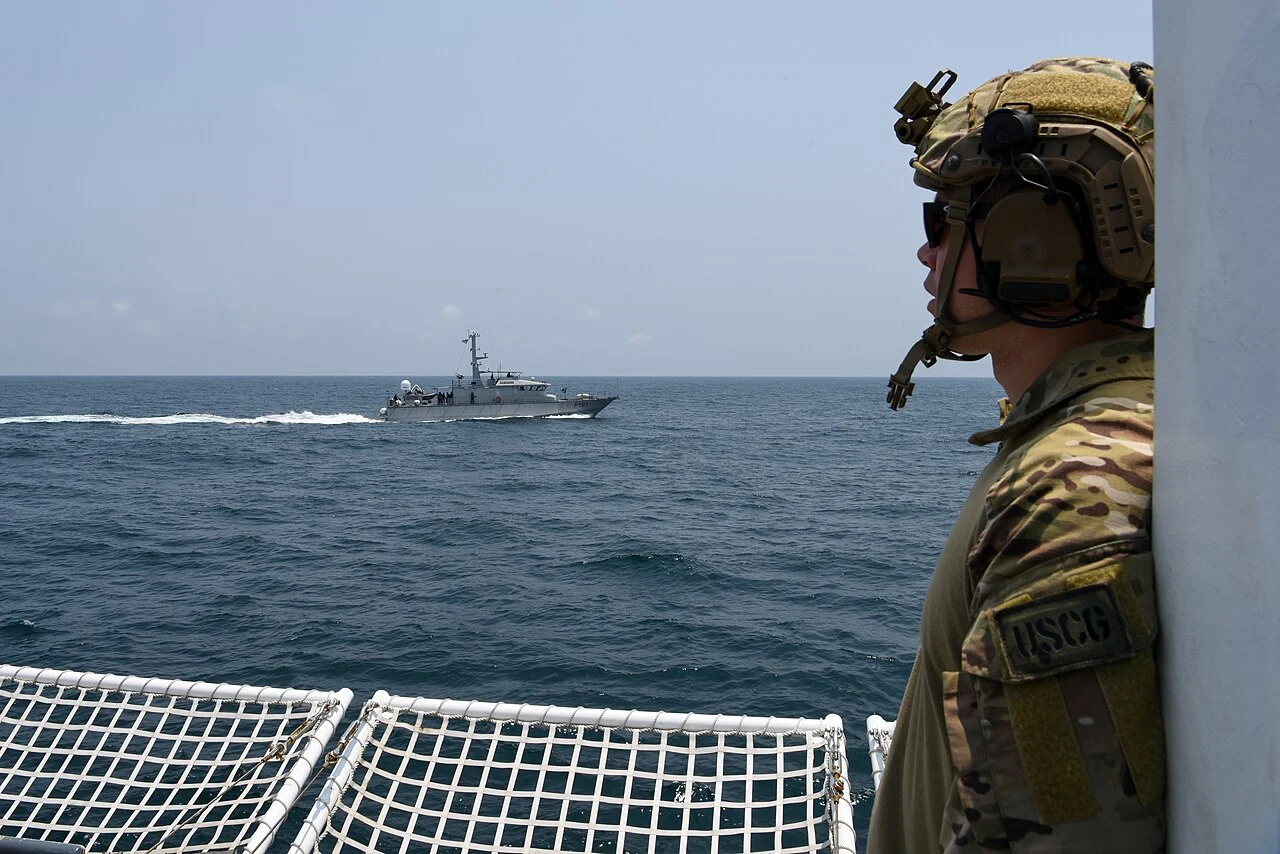 Nigerian Navy patrol vessel NNS Sokoto alongside a US Coast Guard cutter during an anti-piracy exercise