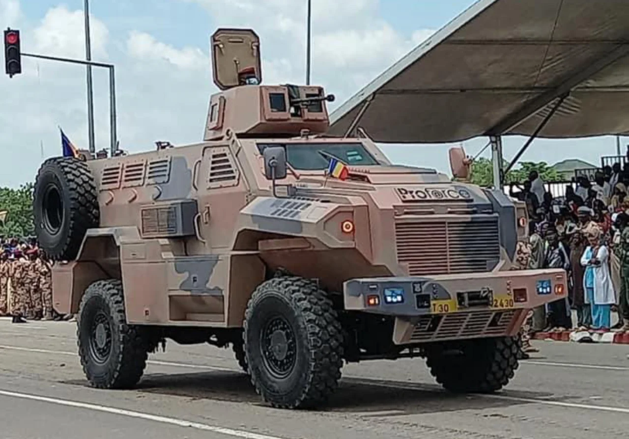 Proforce ARA Mk2 mine-resistant armoured personnel carrier on parade in Chad