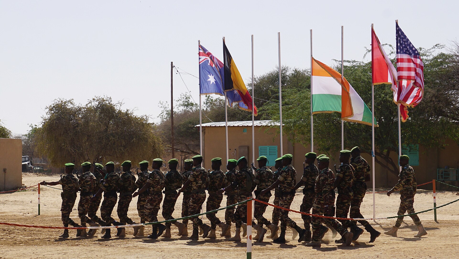 Nigerien armed forces soldiers marching at the opening ceremony of Flintlock 2017 in Diffa, Niger